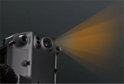 Cameră fisheye de dronă DJI Matrice care emite o rază de detecție 2d portocalie